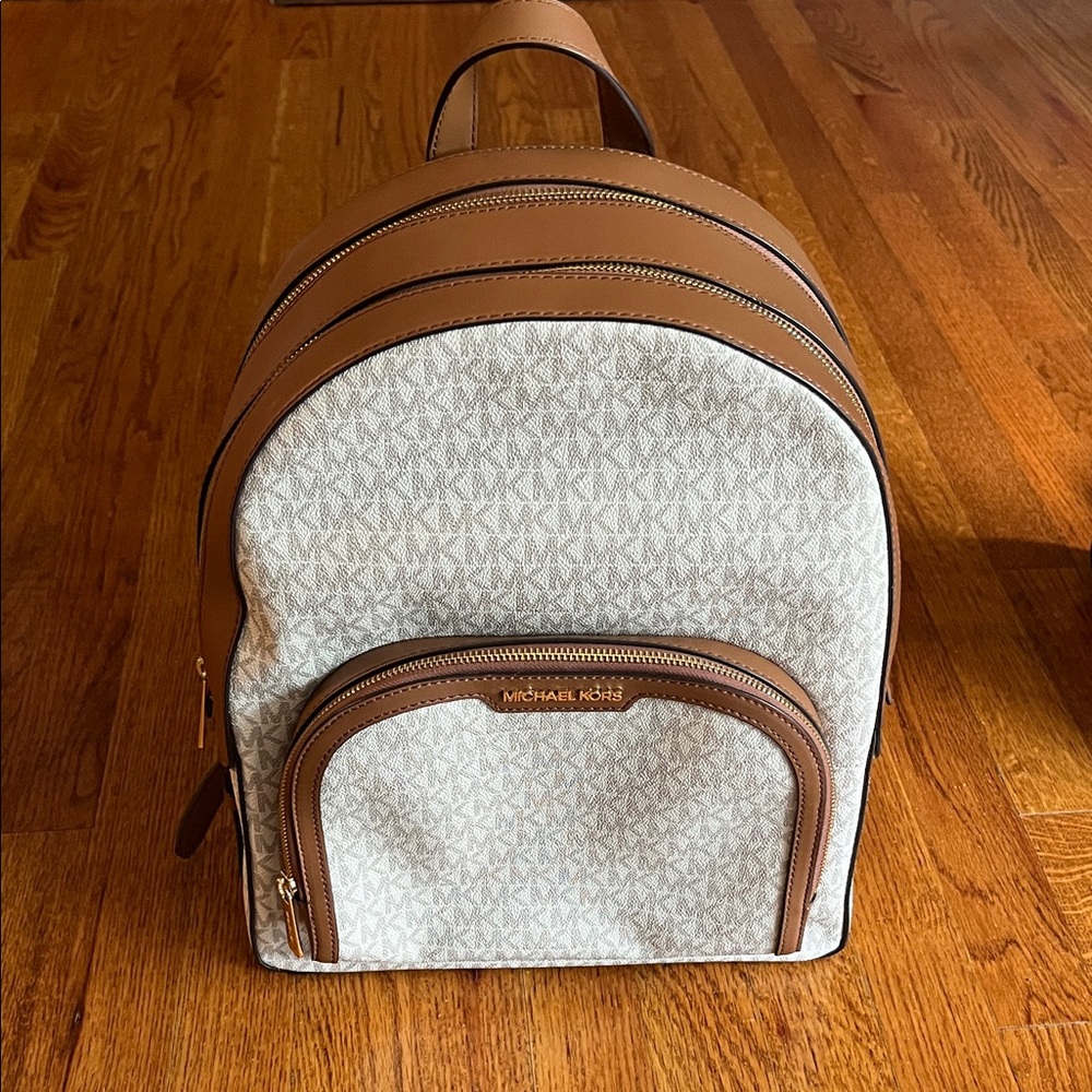 Michael Kors Tan and Cream Logo Backpack